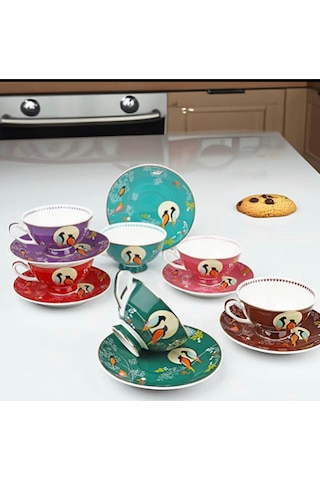 Muba Consept Bird Studio Renli Fincan Takımı Çok Renkli