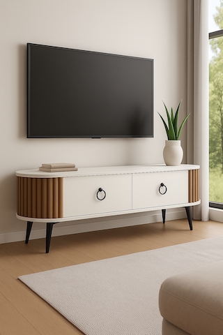 Linea Tv Ünitesi 150 Cm Lik Oval Dekoratif Tv Ünitesi Beyaz