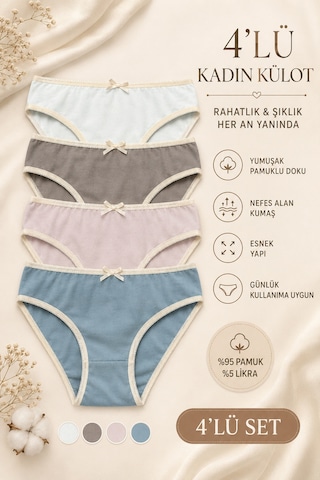 Nicoletta Kadın Külot 4 Lü Paket Likralı Pamuklu Çok Renkli