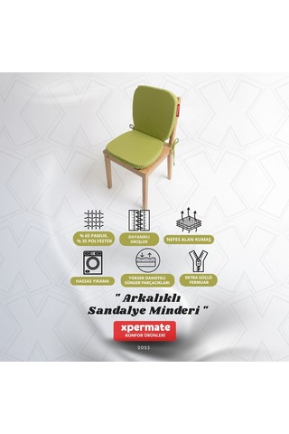 Arkalıklı Sandalye Minderi Oval Bağcıklı Mutfak Bahçe Balkon Minderi Yeşil