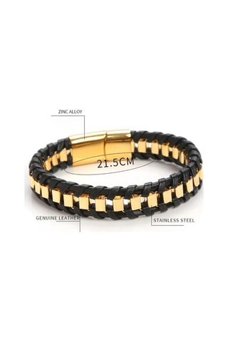 Novahub Altın Erkekler İçin Hakiki Deri Zincir Bileklik Kaplama Takı Paslanmaz Çelik Toka Altın 21.5cm Kişiselleştirilmiş Altın