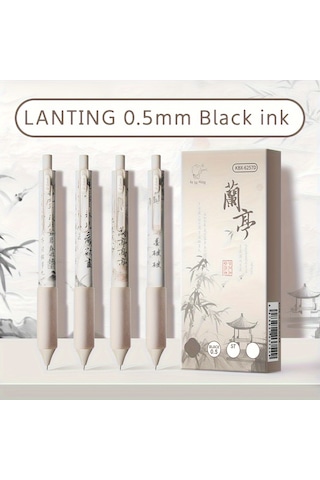 Tcherchı Çin Geleneksel Tarzı Jel Mürekkep Roller Kalemler 4'lü Set, Ekstra İnce 0,5 Mm Siyah Mürekkep