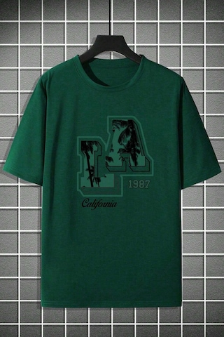 Erkek La California 1987 Baskılı Oversize Tshirt Yeşil