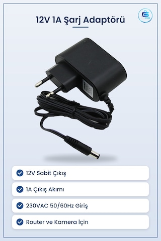 Şarj Adaptörü 12v 1a Ac/dc Fişi 230vac /60hz Kararlı Çıkış Router