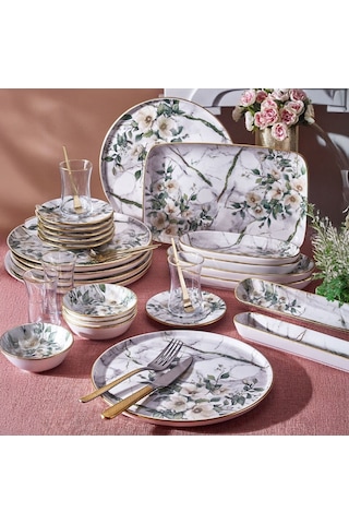 Fecra Monza 35 Parça Gold Fileli Kahvaltı Seti Beyaz