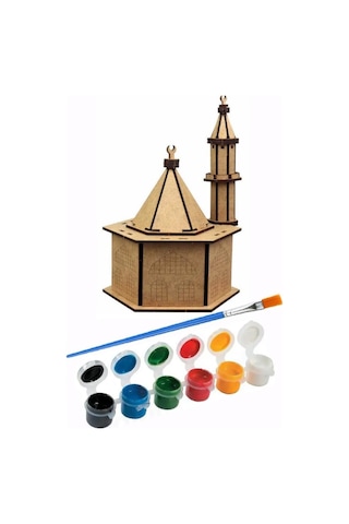 Cami Boyama Seti Ahşap 1 Paket Mdf Cami Maketi Akrilik Boya Ve Resim Fırçası