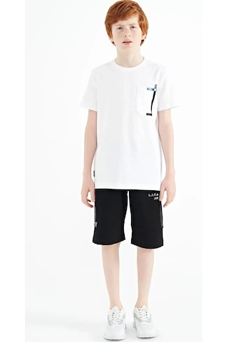 Tommy Life Beyaz Cep Detaylı O Yaka Standart Kalıp Erkek Çocuk T-shirt - 11120
