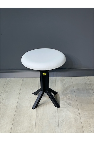 Tabure Beyaz Deri Puf Makyaj Masası Sandalyesi Metal Sandalye