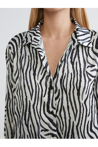 Lcw Vision Siyah Zebra Desenli Kadın Gömlek