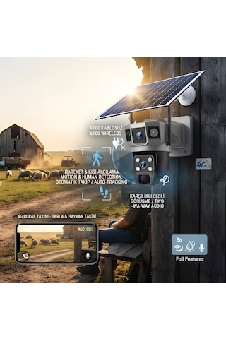 4g Solar Ptz 3 Görüntü Kamera-6.0mp 6 Adet Çift Çekirdekli Led