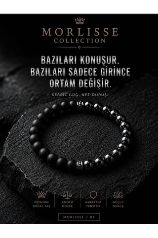 Morlisse Hematit Ve Oniks Doğal Taş Bileklik Gri Morlisse Hematit Ve Oniks Doğal Taş Bileklik Gri