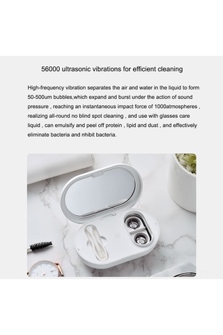 Teltree Beyaz Eraclean Kontakt Lens Temizleyici - 56000hz Ultrasonik Titreşim, 2 Dakika Otomatik Temizleme, Taşınabilir Ipx7 Su Geçirmez Kutusu