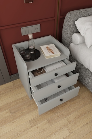 Modern 3 Çekmeceli Komodin Şifonyer %100 Mdf Çok Amaçlı Organizer Kmd01 Kül Gri