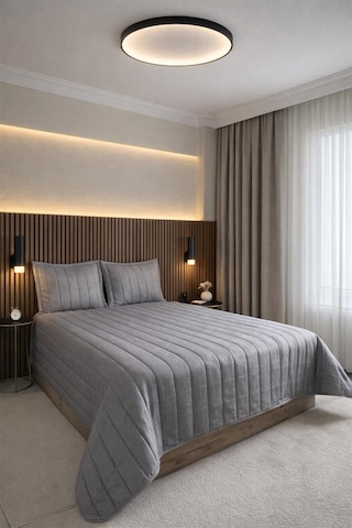 Velmira Jakarlı Kadife Elyaf Dolgulu Yatak Örtüsü 240x240 Cm Gri Gri