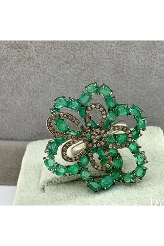 925 Ayar Gümüş Zümrüt Elmas Yüzük 280 Gümüş