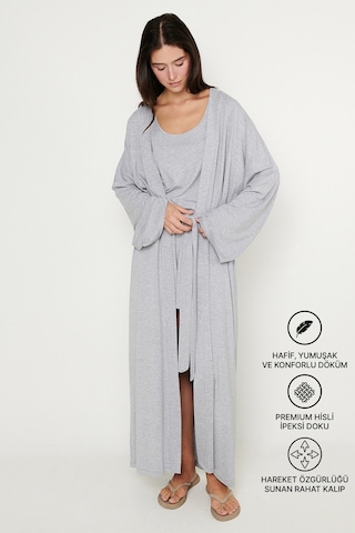 Ac&co / Altınyıldız Classics Kadın Grı Melanj Yumuşak Dokulu Rahat Standart Fit Şal Yaka Esnek Kimono