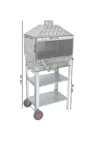 Metehan MTH-21 Davlumbazlı - Bacalı - Kapaklı - Lama Izgaralı - İki Tekerlekli Mangal