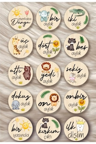 Shelife Bebek Anı Kartı Seti Sevimli Hayvanlar Aylık Bebek Hatıra Kartlar