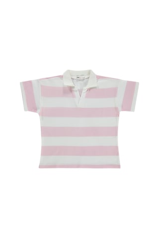 Civil Girls Çizgili Polo Yaka 10-13 Yaş Tişört - Pudra