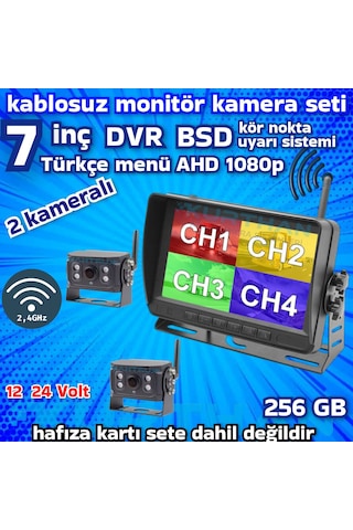 2 Adet Kablosuz Kamera Ahd 1080p 7 İnç Dvr Monitör Bsd Kör Nokta Sistemli 12 24 V