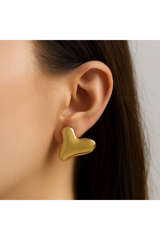 Altın Renk Kalp Küpe Vip Kararmaz Solmaz Çelik Küpe Altın