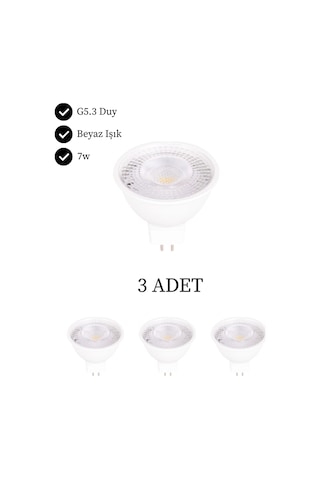 K2 Kes049b Led Ampul 7w Gu5.3 Duy Beyaz Işık - 3 Lü Paket