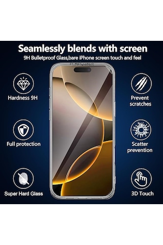 Apple Uyumlu iPhone Uyumlu 16 Pro Kılıf Korumalı Şeffaf Silikon +ekran Koruma Cam Set -