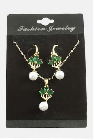 Çiçek - 543 - İnci Zirkon Taşlı - Csmo-tex - Set Kolye-kırmızı Çok renkli