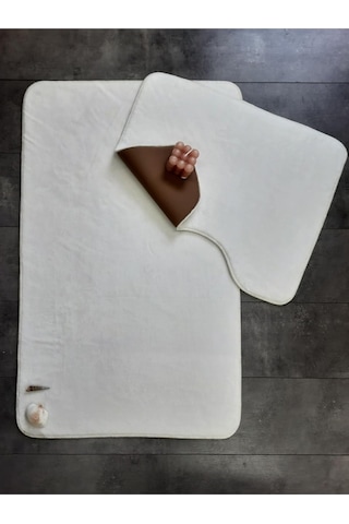 Ultrasoft Düz Krem 2'li Banyo Halısı Paspası Seti, Kaymaz Taban, Makinede Yıkanabilir Çok Renkli
