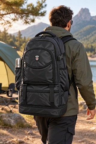 Dodomar Cakard Siyah 60 L Körüklü Dağcı Sırt Çantası Outdoor Trekking 63x37x21 Cm Desenli
