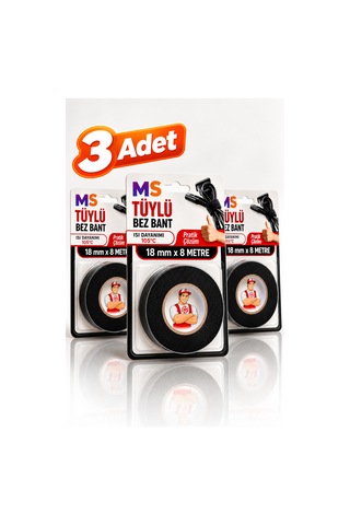 3 Adet Yanmaz Tüylü Bez Bantı Kumaş 18 Mm X 8 Metre Kablo Sarma İzolasyon Bandı Isı Dayanımı 105 C