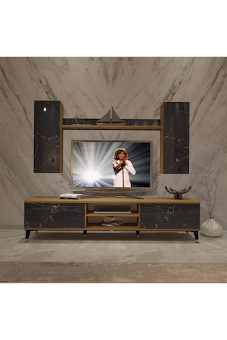 Decoraktiv Eko 7 Mdf Dvd Gold Tv Ünitesi Tv Sehpası Pera - Siyah Mermer