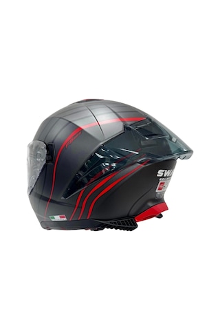 Sway Sw 865 Space Black Red Güneş Gözlüklü Motosiket Kaskı