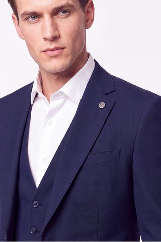 Efor Slim Fit Mono Yaka Esnek Yünlü Yelekli Lacivert Takım Elbise Tk 950