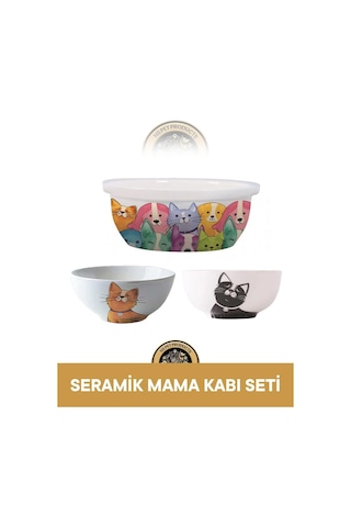 M-pets 3'lü Seramik Mama Kabı Seti