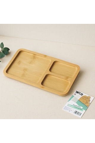 3 Bölmeli Dikdörtgen Bambu Servis Tepsisi 24.8x13.8x1.4 Cm