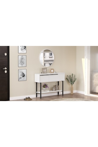 Robin Home Lidya Dresuar Aynalı Kapaklı Metal Ayaklı Beyaz