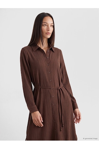 Lcw Everyday Kahverengi Beli Kuşaklı Dokulu Gömlek Tunik