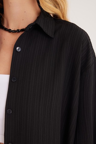 Tudors Kadın Oversize Geniş Kesim Bürümcük Pens Detaylı Uzun Kollu Dokulu Siyah Gömlek-35312 Siyah