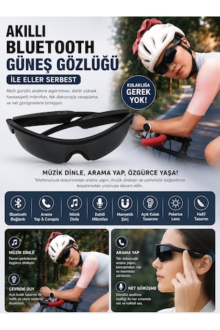 Z06 Pro Akıllı Bluetooth Bisikletçi Güneş Gözlüğü Siyah Polarize Spor Gözlük
