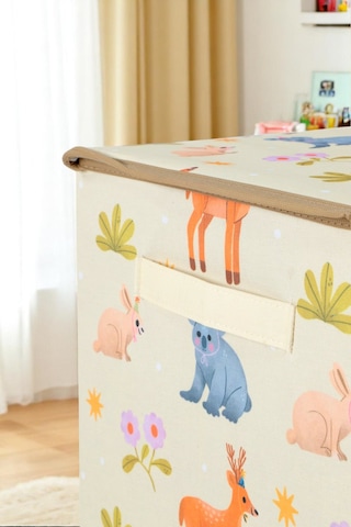 İronika Animals Büyük Kapaklı Kutu Dolap İçi Organizer Oyuncak Eşya Çamaşır Saklama Kutusu Düzenleyici Açık Sarı