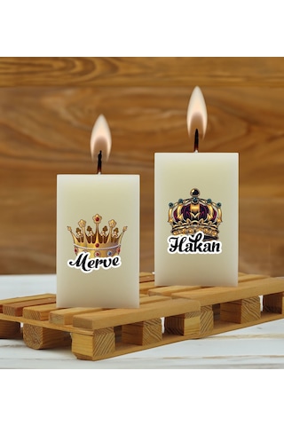 Bk Gift Kişiye Özel Kral-kraliçe Tacı Tasarımlı 2 Li Dtf Dikdörtgen Blok Mum Seti-1, Sevgiliye Hediye, Doğum Günü Hediyesi, Ev Hediyesi