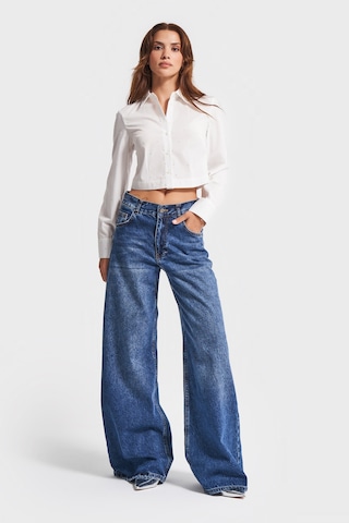 it's basic Kadın Koyu Mavi Renk Hera 17w45 Palazzo Fit Bol Kesim Denim Jean