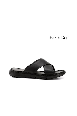 Gönderi(R) Gönderir Siyah Çapraz Bantlı Hakiki Deri Terlik Siyah