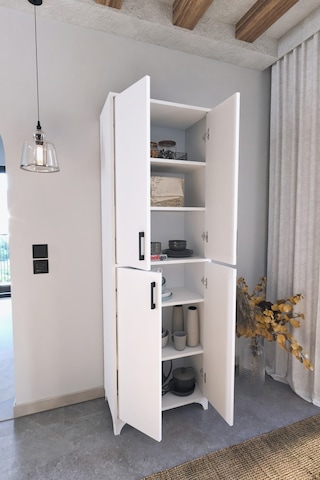 Çok Amaçlı Dolap 4 Kapaklı 6 Bölmeli Banyo Dolabı Mutfak Dolabı Nehir Beyaz
