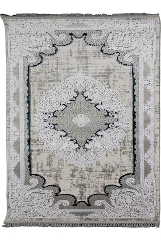 Nostalji Seri Gri Klasik Motifli Altı Kaymaz Makine Dokuma Halı 13631-840 Beyaz