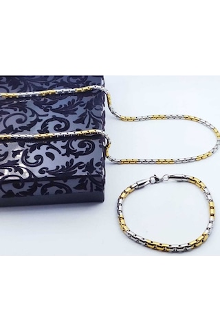1.Sınıf Örme Çelik Erkek Kolye ve Bileklik Set 2,5 MM