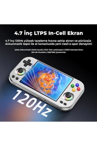 Rg 477m Cnc Alüminyum Kasa Retro El Oyun Konsolu 8 Gb Ram 128 Gb Gümüş - 4.7 İnç 120hz Ltps Ekran Mediatek Dimensity 8300 Android 14 Hall Joystick Ps2 Ps3 Wıı 3ds Uyumlu Taşınabilir Konsol