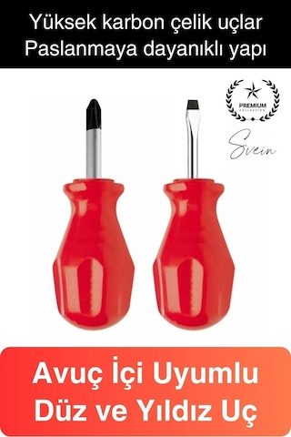 Profesyonel 2'li Avuç İçi Tornavida Seti Düz Yıldız Cep Boy Taşınabilir Vidalama Ev İş Yeri