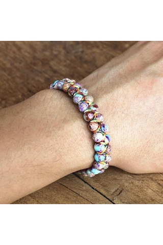 Valkyrie Doğal Taş Bileklik El Yapımı Makrome Tasarım Çok Renkli Jasper Doğal Taş Ayarlanabilir Unisex Bileklik Çok Renkli